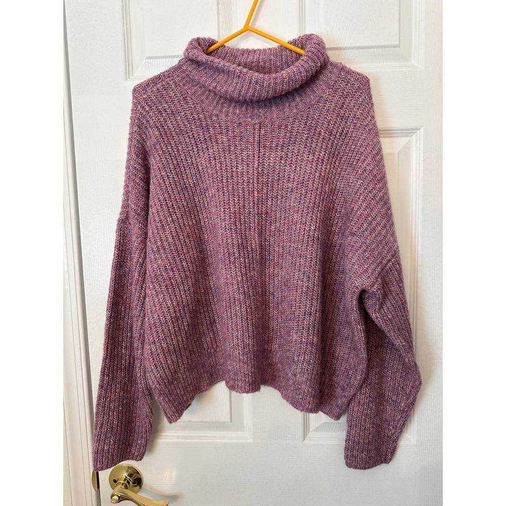 Lucky Brand Womens Large Purple Marl Space Dye Turtleneck Chunky Knit Sweater